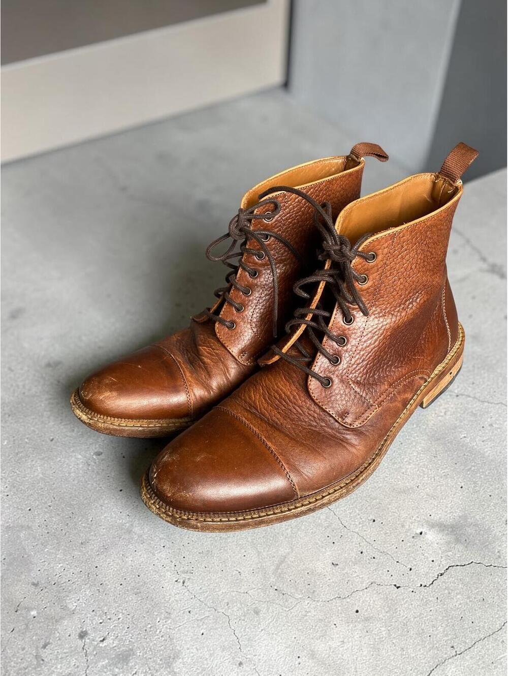 TAFT Men Boot 9 Rome Cap Toe Brown Pebbled Leather Handcrafted Dress Vintage